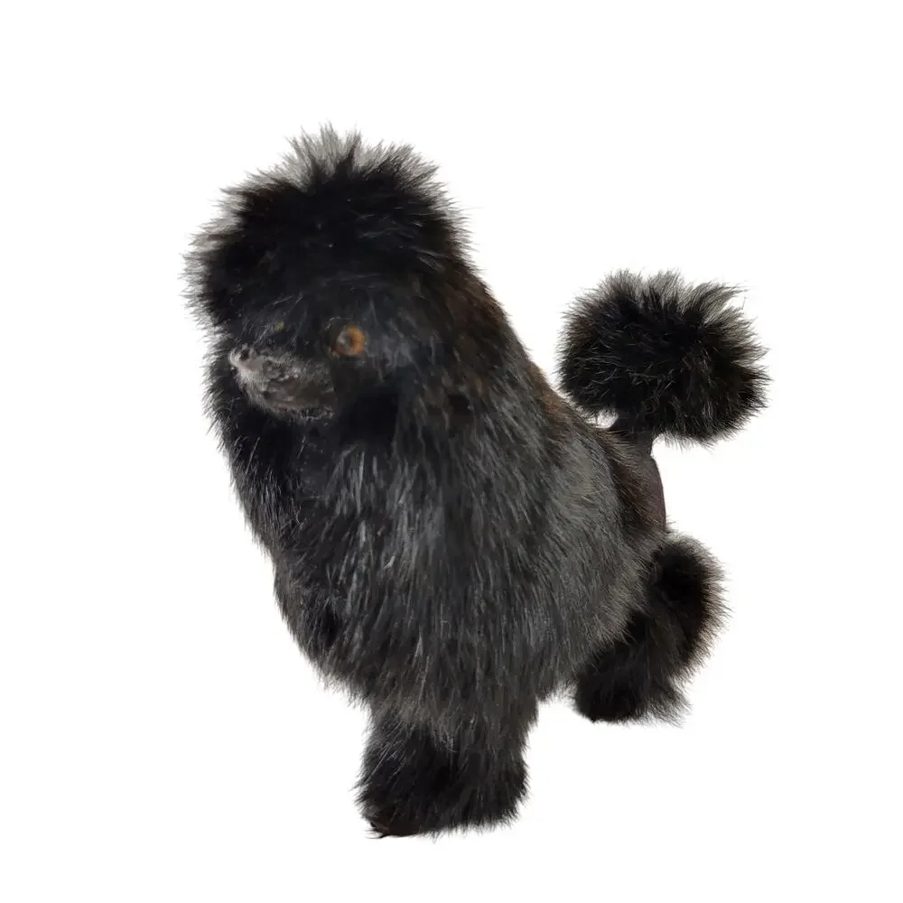 Vintage Black Poodle Dog Figurine Realistic Real Fur 6